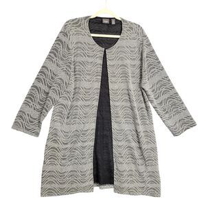 CHICOS TRAVELERS Silver Artsy Metallic Glitter Cardigan SIZE 2 US LARGE 12